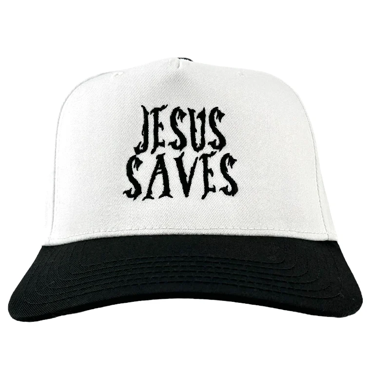 Baseball caps luggage accessory-JESUS SAVES Black White SnapBack Baseball Cap Hat Custom Embroidered