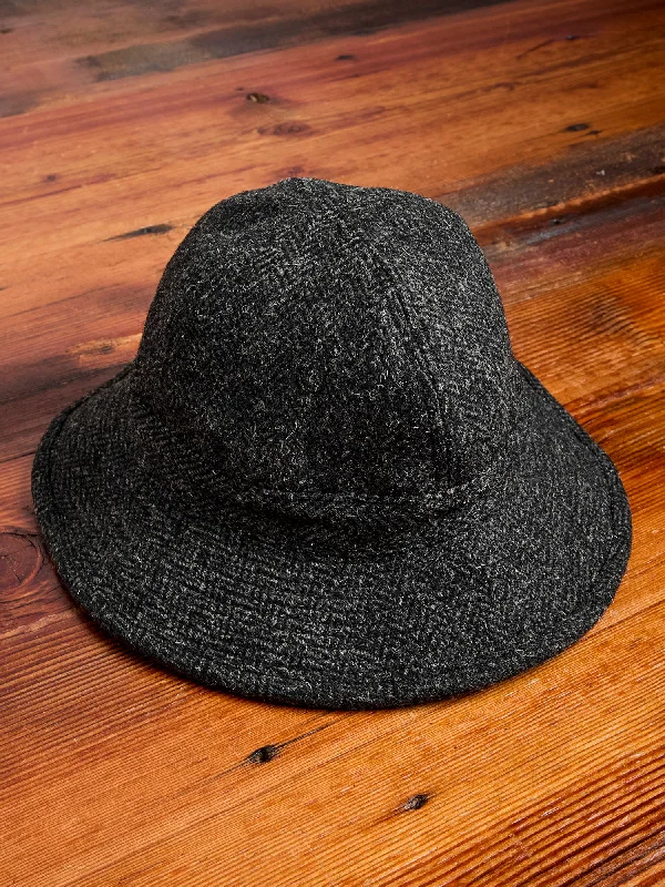 Bucket hats with retro patterns-Harris Tweed Bucket Hat in Black