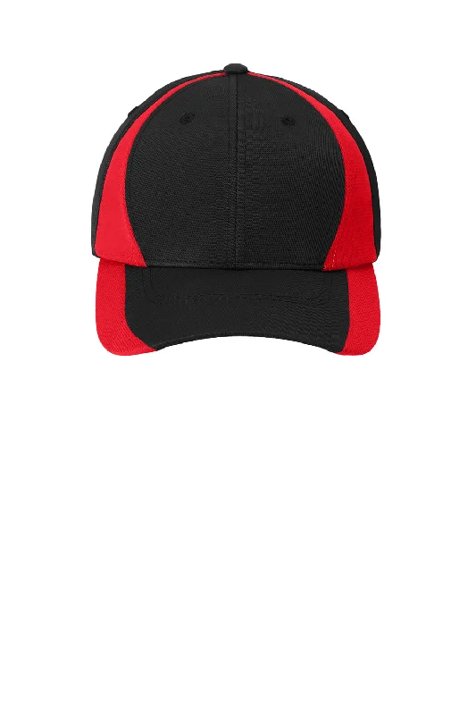 mens hats in lapis-Sport-Tek Mens Dry Zone Moisture Wicking Adjustable Hat - Black/True Red