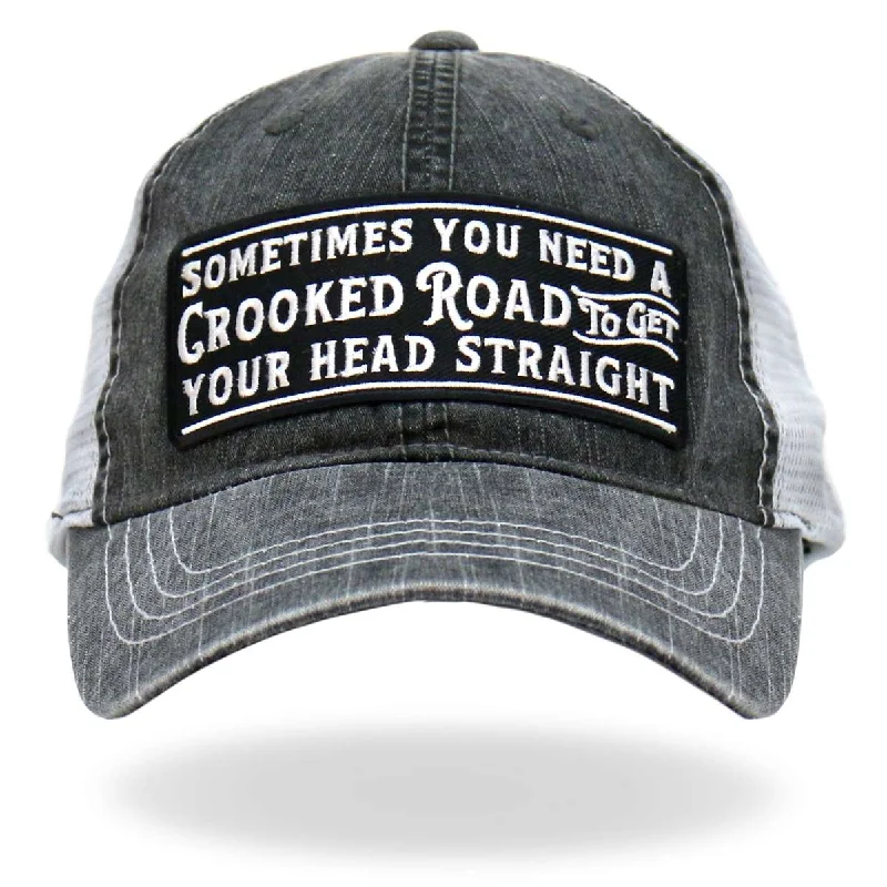 Beanies for casual Fridays-Hot Leathers Crooked Road Gray And White Trucker Hat GSH1042