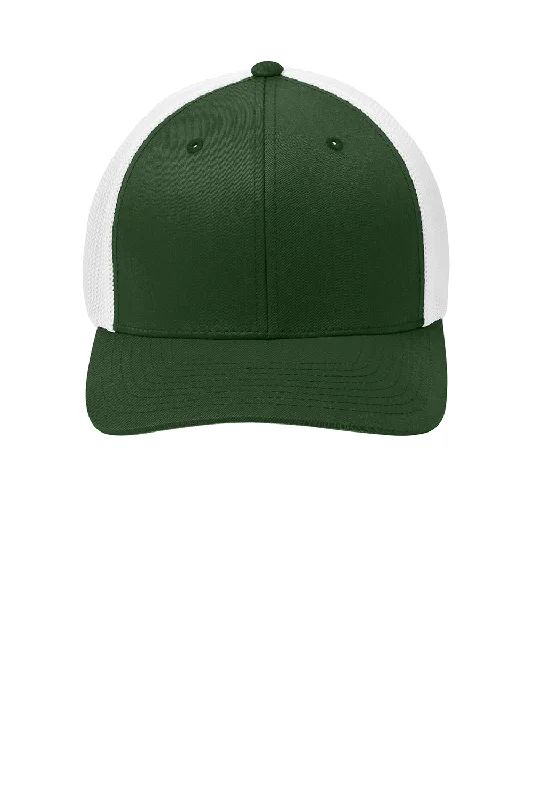 mens hats in pigskin-Port Authority Mens Stretch Fit Hat - Forest Green/White