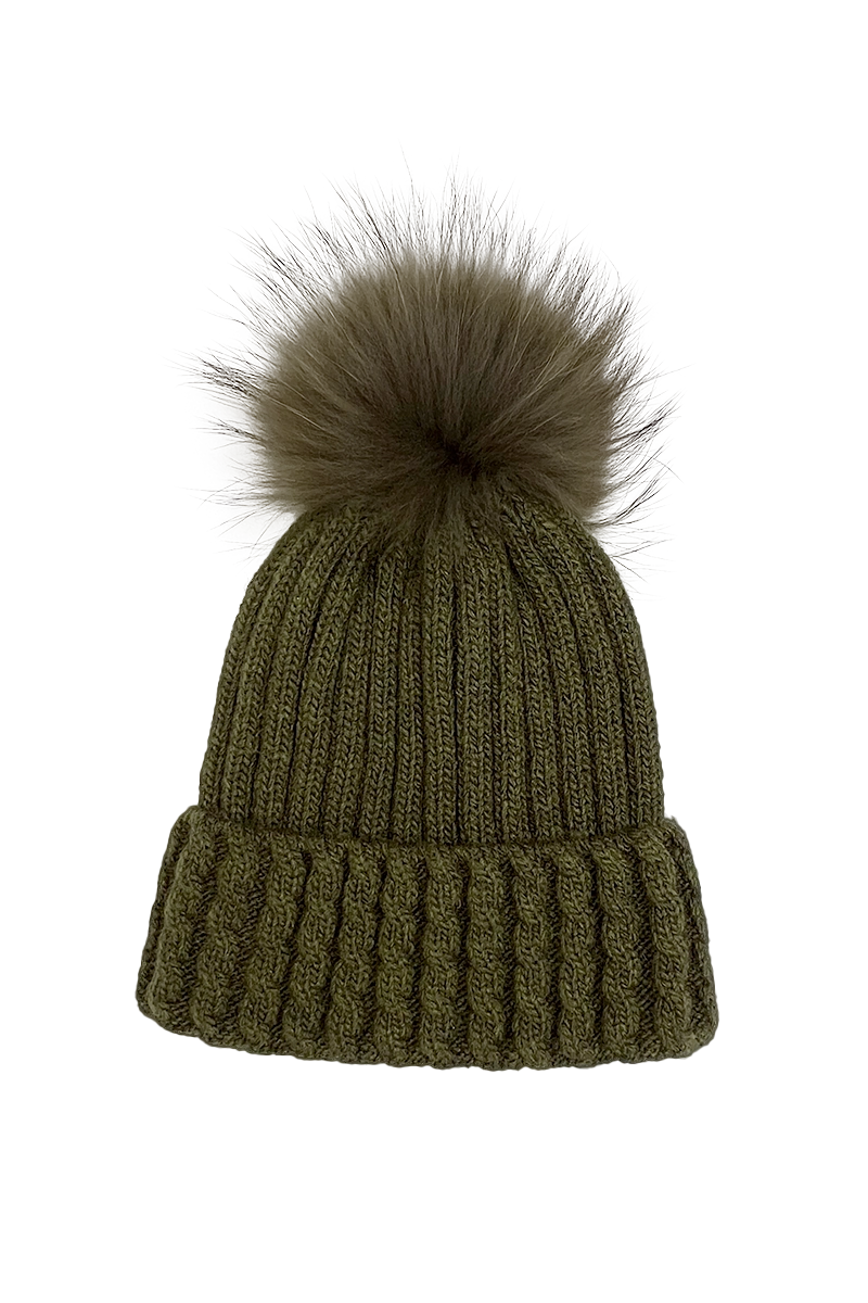 Wool Hats with chic value-Greta Wool Hat with Detachable Fox Fur Pompom