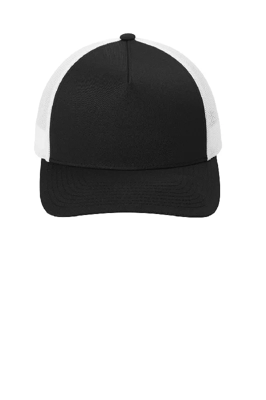 mens hats with pull cord-Sport-Tek Mens Adjustable Retro Trucker Hat - Black/White - New