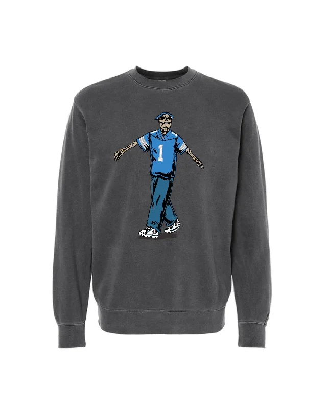 mens hats for skydiving-Ink Detroit- Tupac Back Lions Jersey - Pigment-Dyed Crewneck Sweatshirt - Black