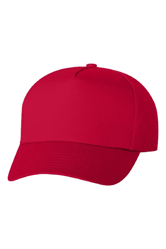 mens hats with fresh patterns-Valucap Mens 5 Panel Twill Snapback Hat - Red