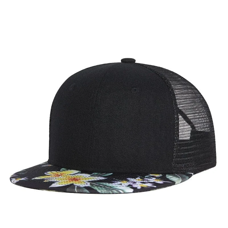 mens hats for hunting-Men's Street Fashion Floral Printed Mesh Cap