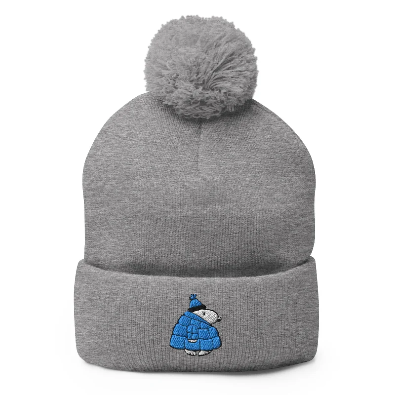 Beanies with tie-dye-Snoopy Puffer Embroidered Pom Pom Beanie