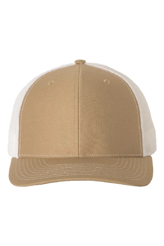 mens hats with neutral tones-Richardson Mens Snapback Trucker Hat - Khaki/White