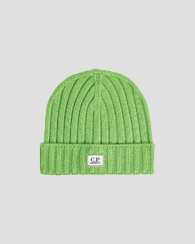 Wool Hats with neat fits-Extra Fine Merino Wool Logo Beanie Classic Green