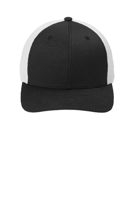 mens hats with moisture wicking-Port Authority Mens Mesh Flexfit Hat - Black/White - New