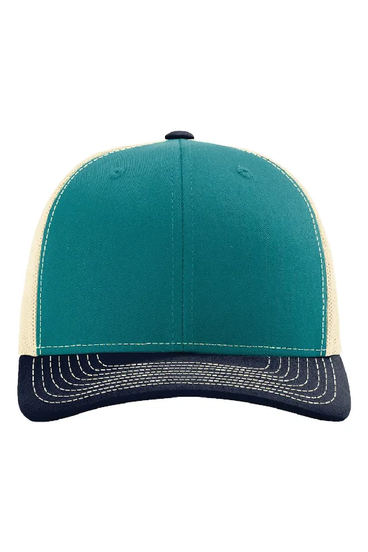 mens hats with chin strap-Richardson Mens Snapback Trucker Hat - Teal Blue/Birch/Navy Blue