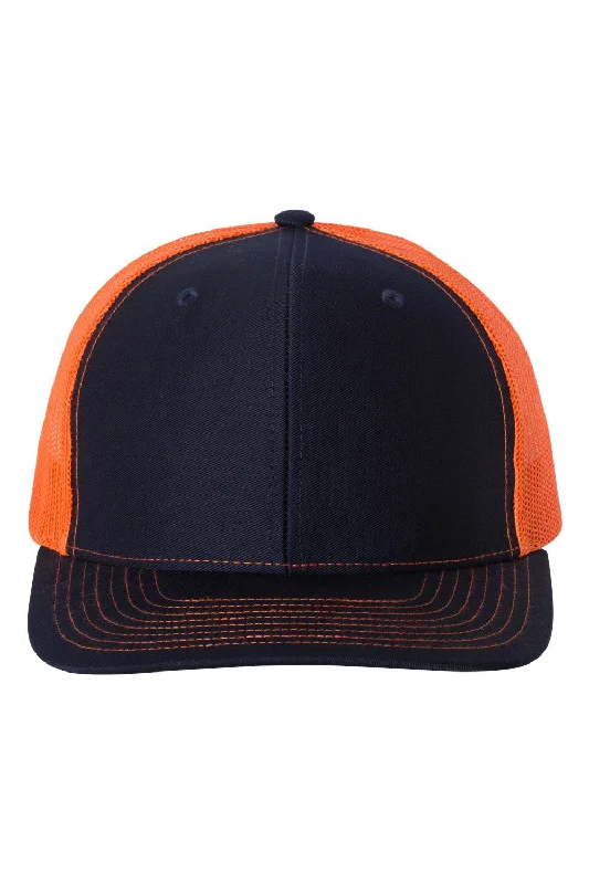 mens hats with bright colors-Richardson Mens Snapback Trucker Hat - Navy Blue/Orange