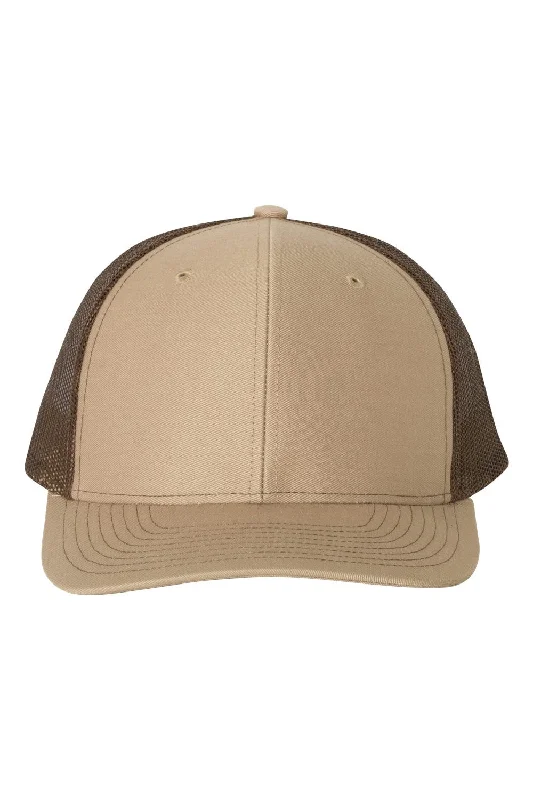 mens hats with buckle-Richardson Mens Snapback Trucker Hat - Khaki/Coffee Brown