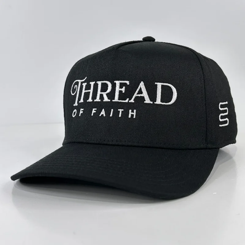 Baseball caps gym bag-THREAD OF FAITH Black SnapBack Adjustable Baseball Cap Hat Custom Embroidery Lawrenceville GA