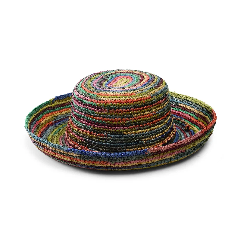 Womens hats with watercolor prints-Women's Crocheted Raffia Kettle Brim Hat