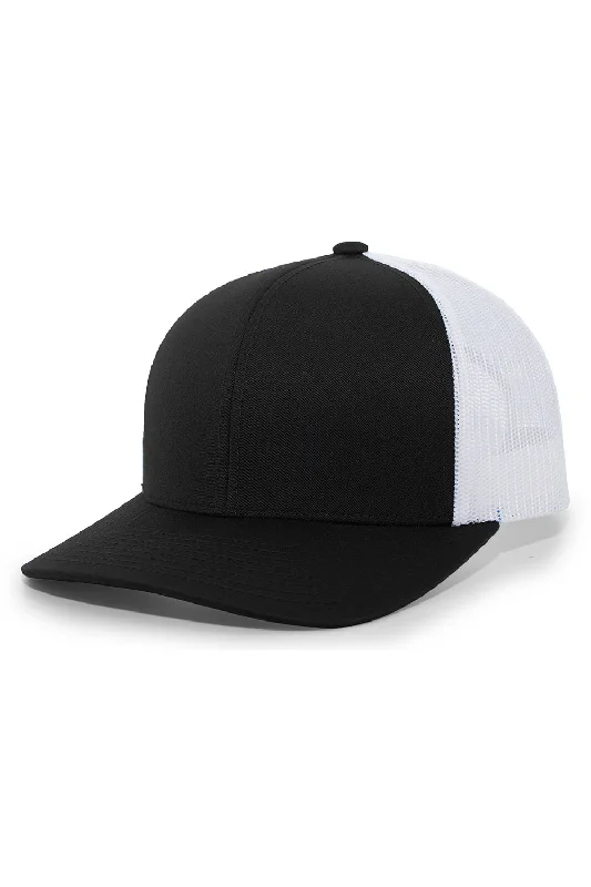 mens hats with lively colors-Pacific Headwear Mens Snapback Trucker Mesh Hat - Black/White