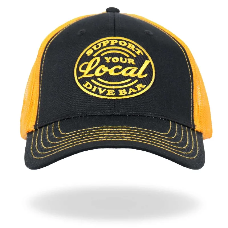 Beanies with simple logos-Hot Leathers Black And Yellow Trucker Hat Local Dive Bar GSH1048