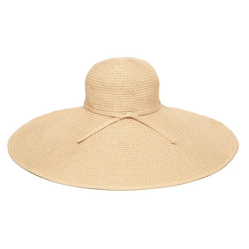 Womens hats for date nights-Women's Wide Brim Ribbon Floppy Hat with Ticking Fabric