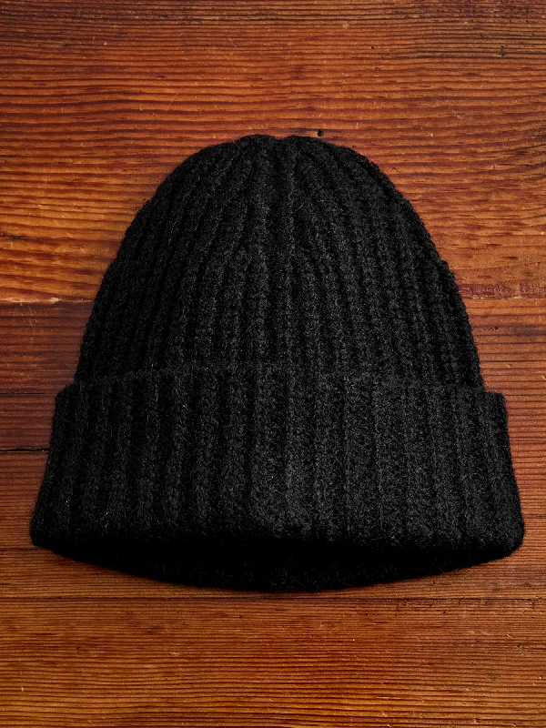 Mesh headbands for breathability-Alpaca Ribbed Watch Cap in Black