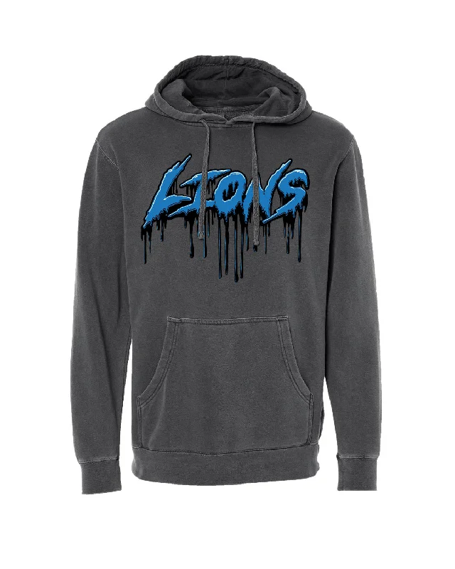 mens hats for bungee jumping-Ink Detroit - Honolulu Blue Blood Graffiti Hoodie - Pigment Dyed Black