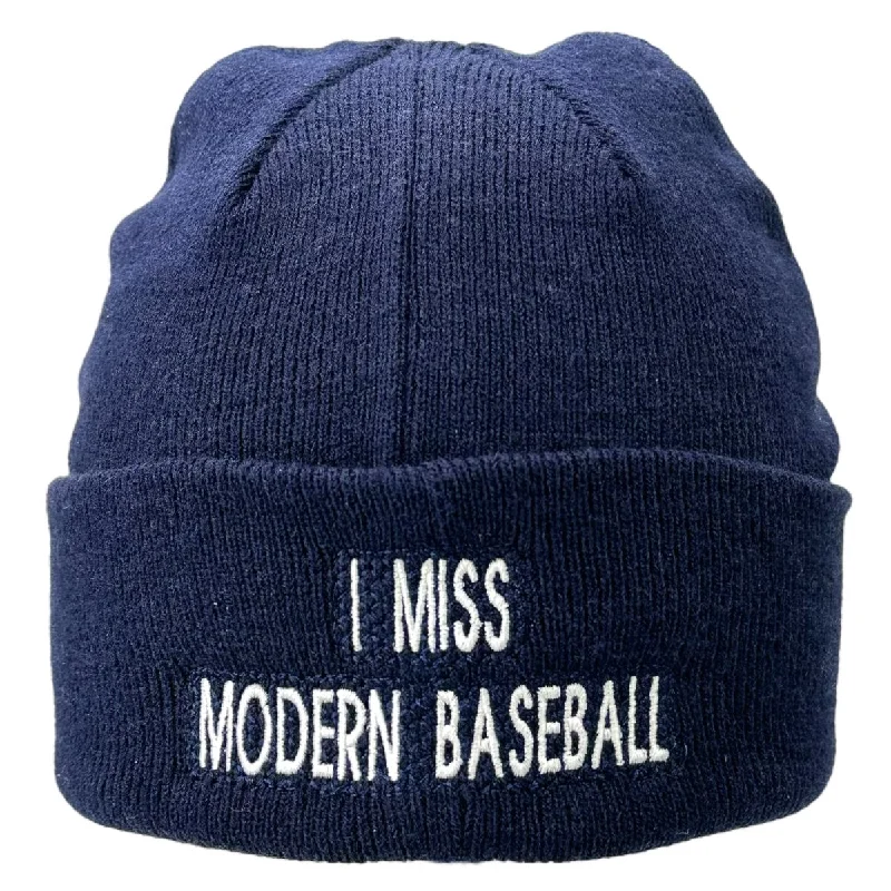 Baseball caps backpack style-I Miss Modern Baseball Navy Blue Knit Beanie Custom Embroidered