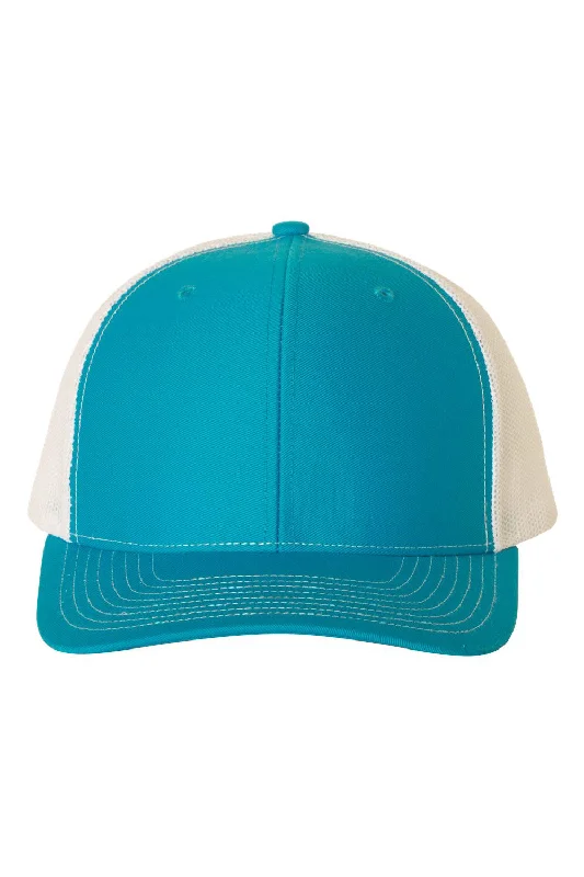 mens hats for formal events-Richardson Mens Snapback Trucker Hat - Cyan Blue/White