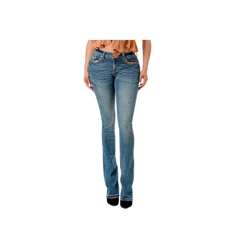 Womens hats for poetry contests-Grace In La Women's Horseshoe Hat Western Motif Easy Bootcut Medium Blue Jeans