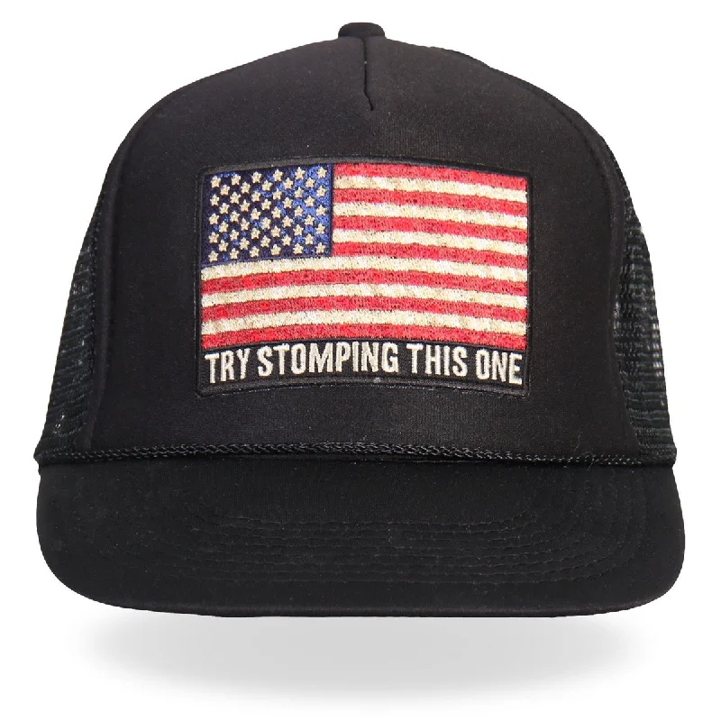 Hair headbands for thick hair-Hot Leathers GSH1016 Try Stomping This American Flag Black Trucker Hat