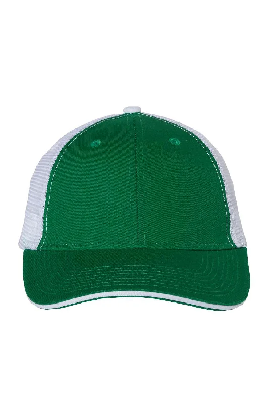 mens hats in pima cotton-Valucap Mens Sandwich Bill Adjustable Trucker Hat - Kelly Green/White