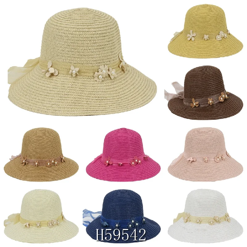 Bucket hats with tropical vibes-Wholesale Summer Sun Straw Fedora Bucket Hats H59542