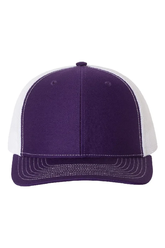 mens hats with distressed look-Richardson Mens Snapback Trucker Hat - Purple/White