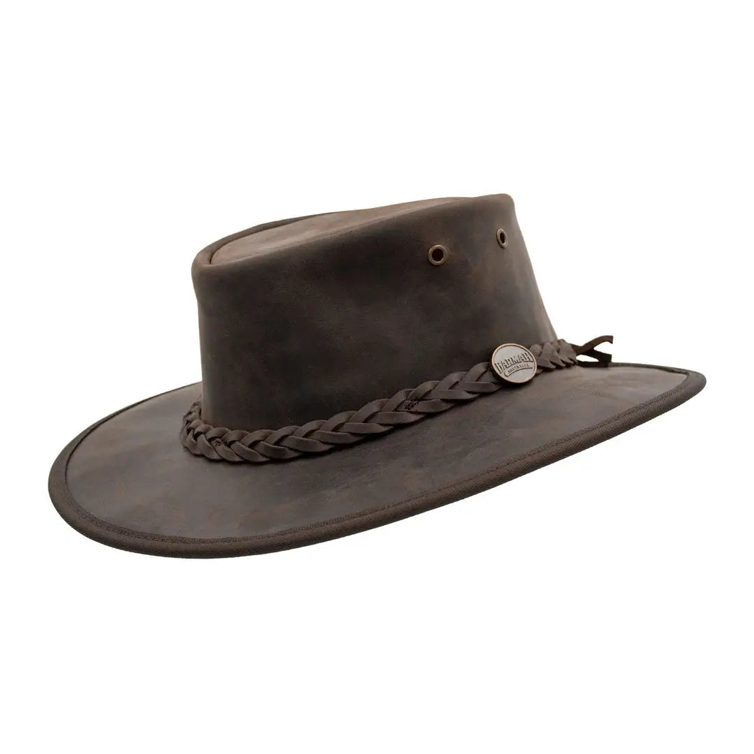 Wide headbands for curly hair-Barmah Bronco Foldaway Leather Hat