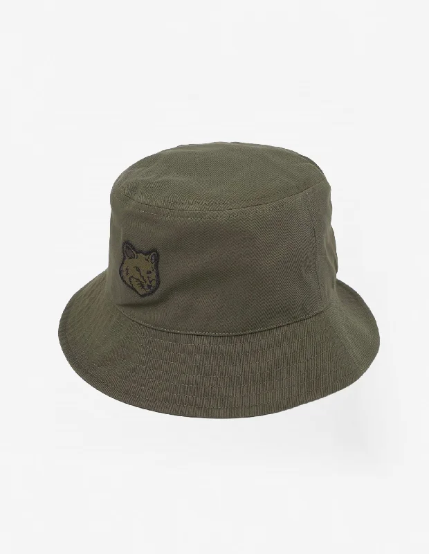 Bucket hats with side pockets-Fox Head Patch Bucket Hat Khaki