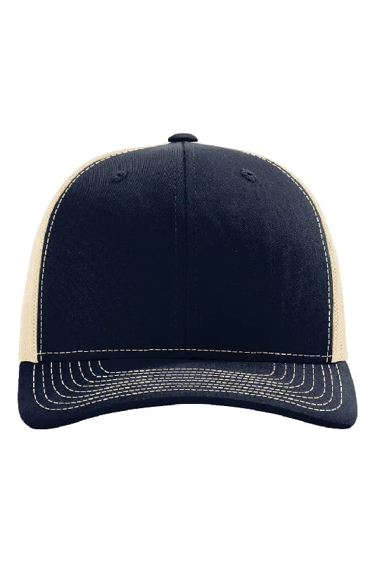 mens hats for driving-Richardson Mens Snapback Trucker Hat - Navy Blue/Khaki