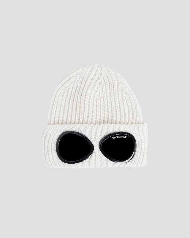 Wool Hats for frosty ridges-Extra Fine Merino Wool Goggle Beanie Gauze White