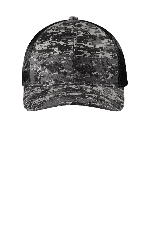 mens hats in cashmere-Port Authority Mens Digi Camo Snapback Trucker Hat - Black Digital Camo/Black