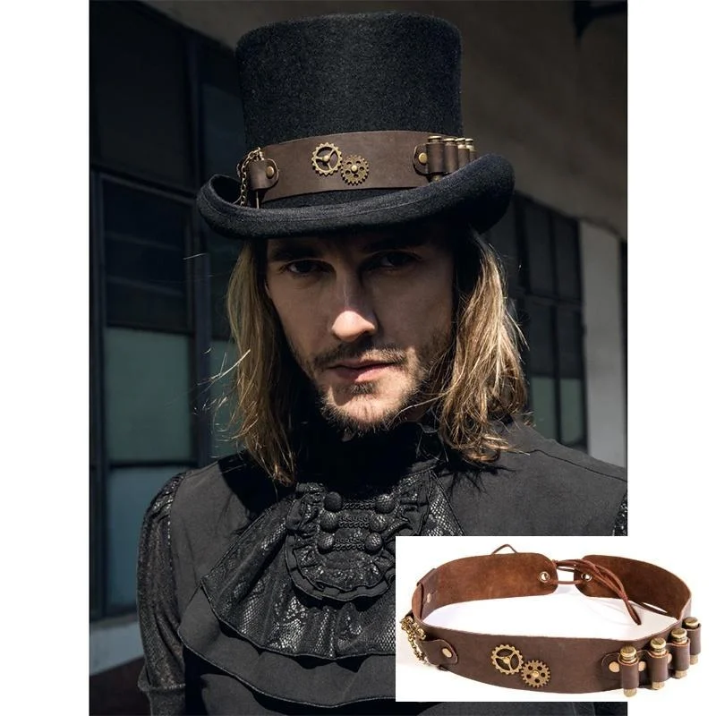 mens hats in oxford cloth-Men's Steampunk Bullet Faux Leather HatWear