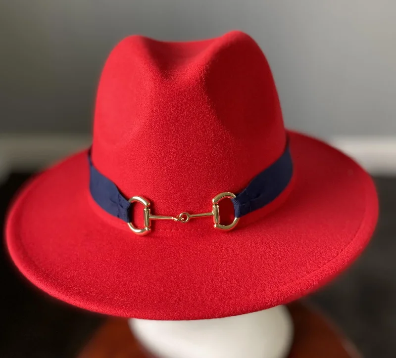 Thin headbands for teens-Red Panama Hat Snaffle Bit Band - Large