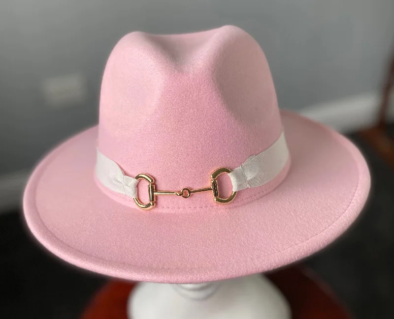 Wide headbands for men-Pale Pink Panama Hat Snaffle Bit Band - Small