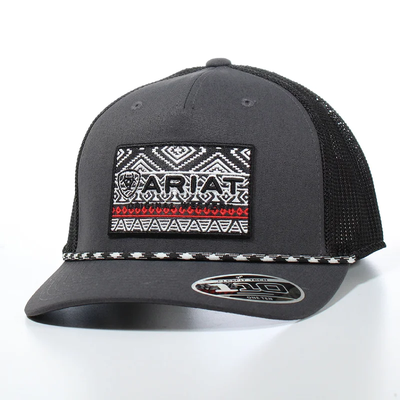 Beanies with custom prints-Ariat Grey Southwest Rope Snapback Hat