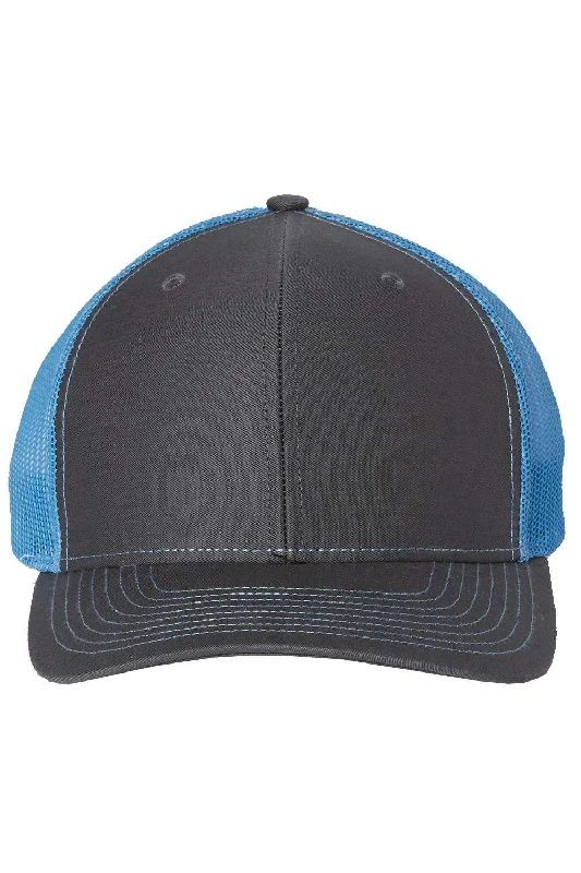 mens hats with adjustable strap-Richardson Mens Snapback Trucker Hat - Charcoal Grey/Columbia Blue