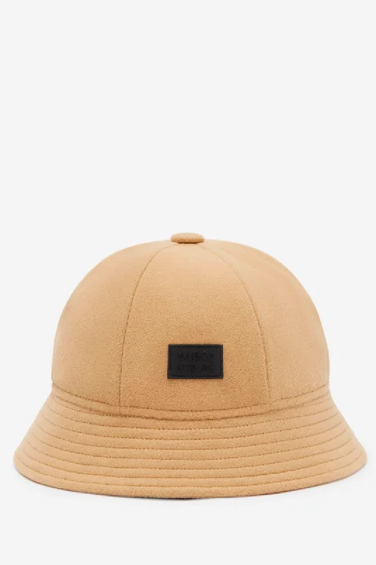 Wool Hats with wave stitches-MAISON KITSUNE WOOL BUCKET HAT BEIGE