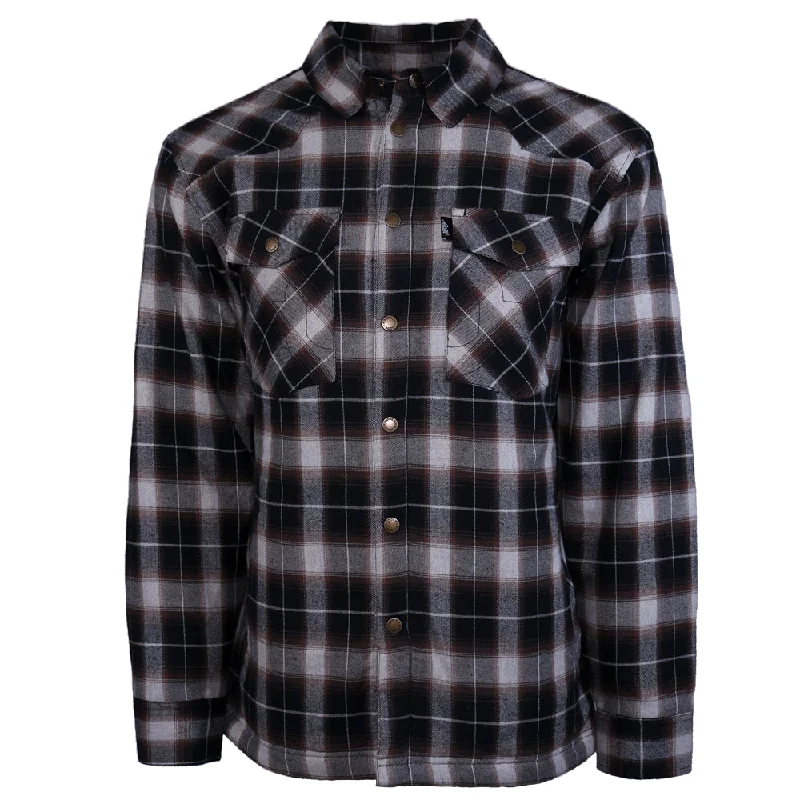 mens hats in obsidian-"Hooey Mens Flannel Jacket" Black/Grey Plaid w/Tan Sherpa