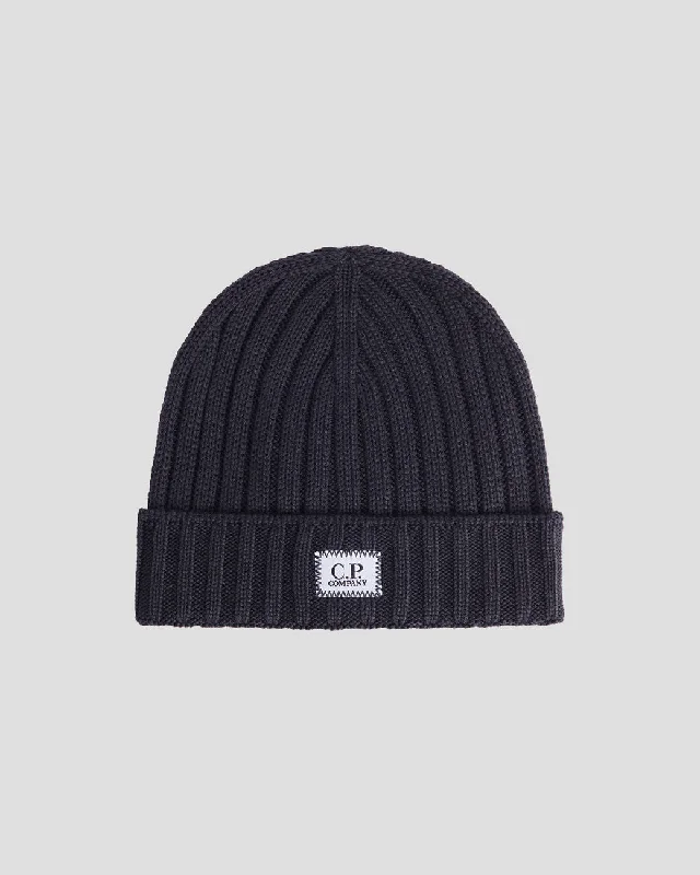 Wool Hats with knit rims-Extra Fine Merino Wool Logo Beanie Total Eclipse