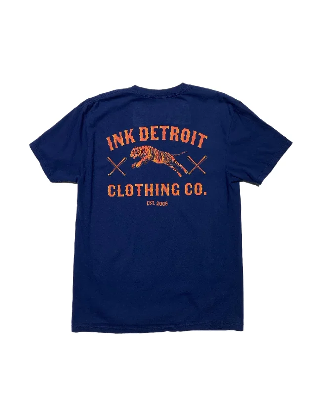 mens hats with light colors-Ink Detroit Clothing Co. Tiger T-Shirt - Pigment Dyed - Navy