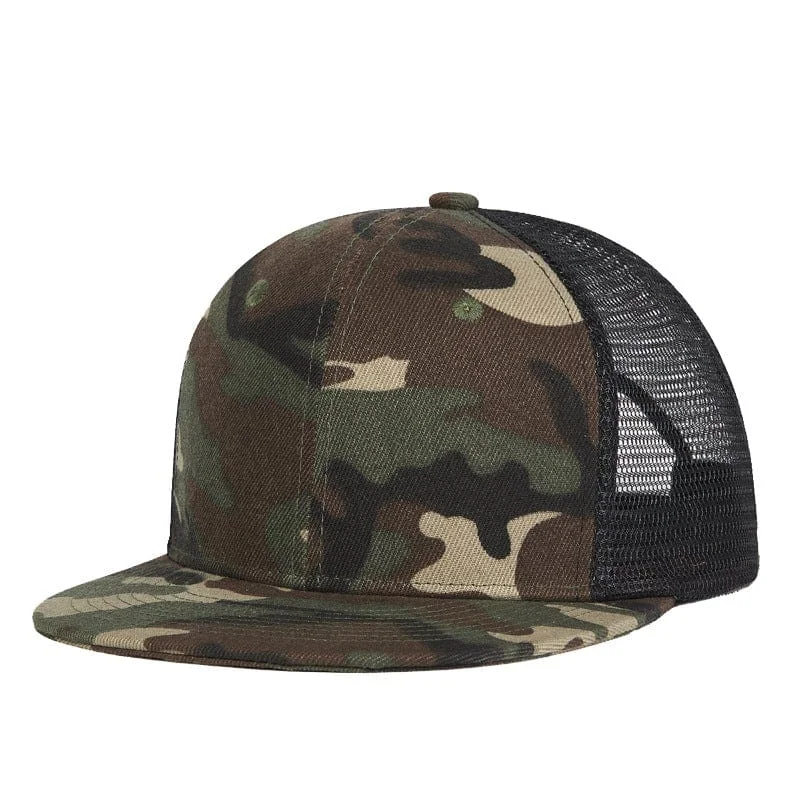 mens hats in green-Men's Street Fashion Camouflaged Printed Mesh Cap