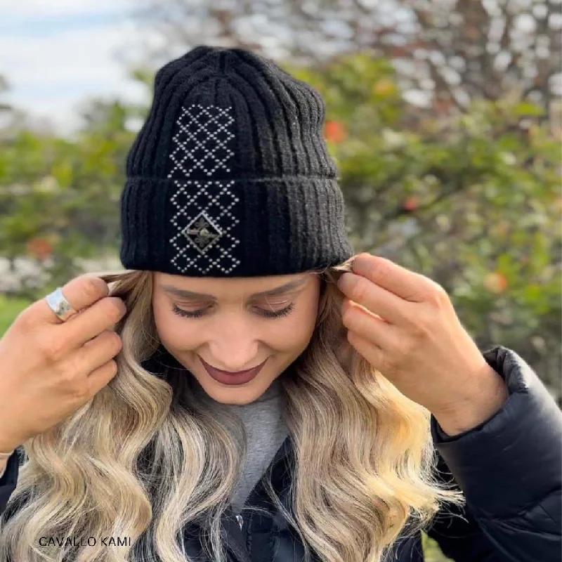 Twisted headbands for women-FairPlay Kami Winter Beanie with Crystal Pattern