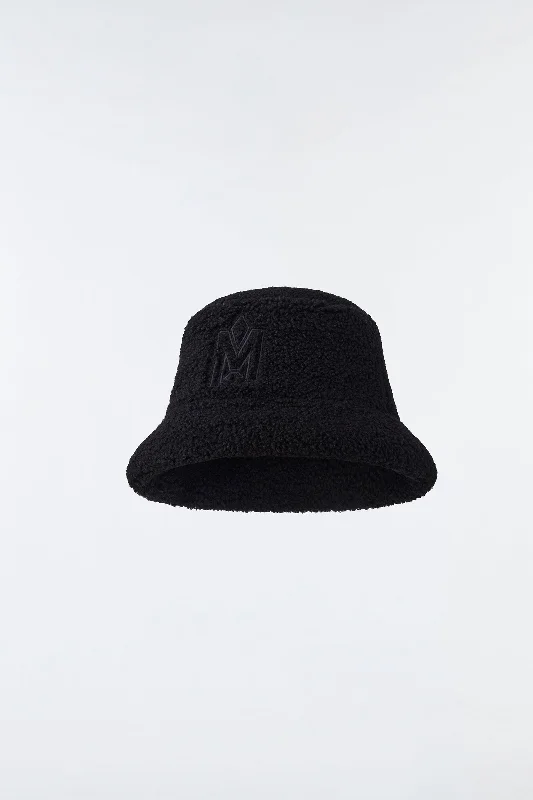 Bucket hats with military style-BENNET Teddy down bucket hat with logo Black