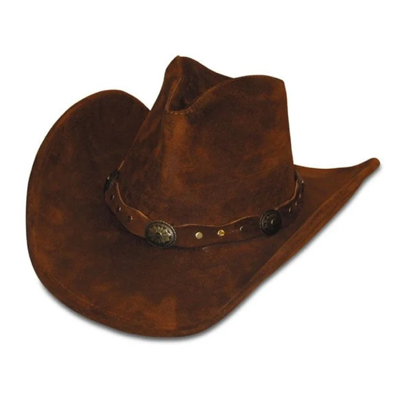 Silk headbands for men-Brown Leather Hat with Concho Accent