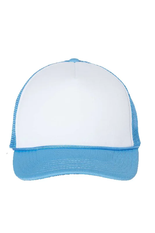 mens hats in mohair-Valucap Mens Foam Mesh Back Snapback Trucker Hat - White/Baby Blue